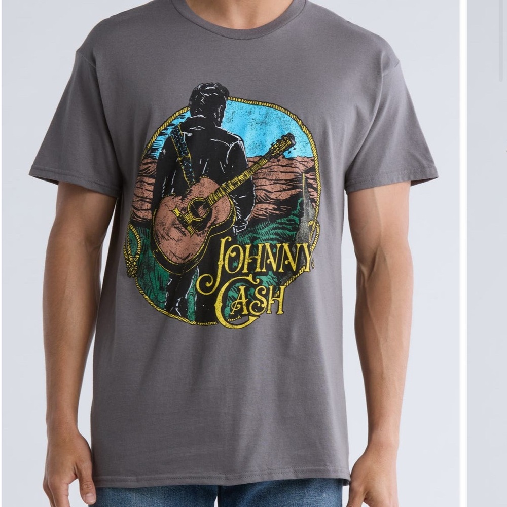 Johnny Cash Cartoon Graphic Tee - Gray M